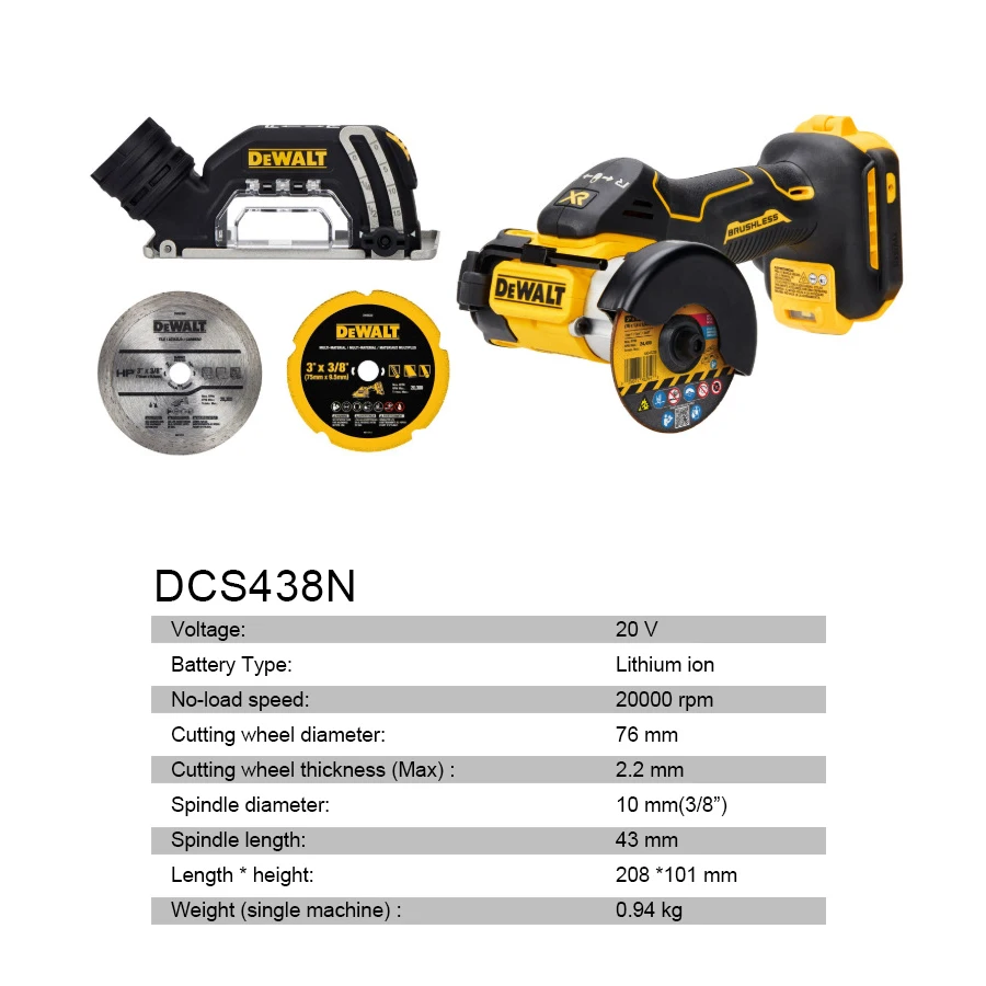 Dewalt DCS438N Cordless Angle Grinder 20V XR Brushless Motor Rechargeable Cutting Saw Machine CUT OFF Power Tools