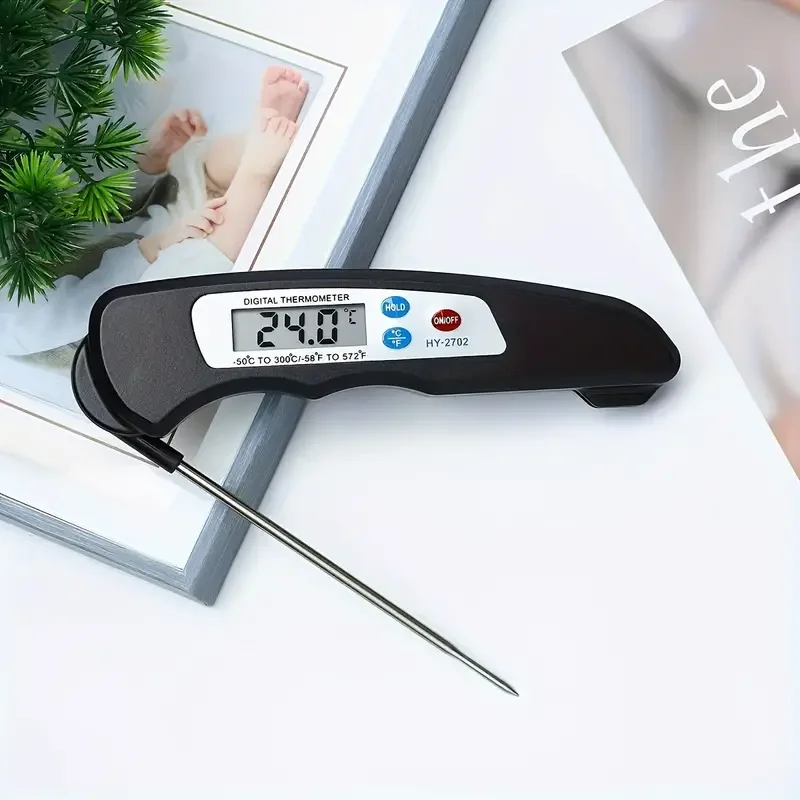 1pcFoldable Instant Read Meat Thermometer Magnetic Stainless Steel Kitchen Food Probe Water Cooking BBQ Digital Meat Thermometer