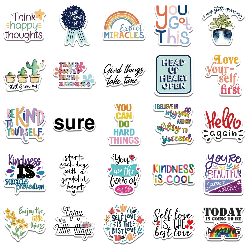 52pcs Inspirational Quote Stickers Pack Positive Decals for Water Bottle Laptop Phone Skateboard Helmet Gifts for Teens Kids