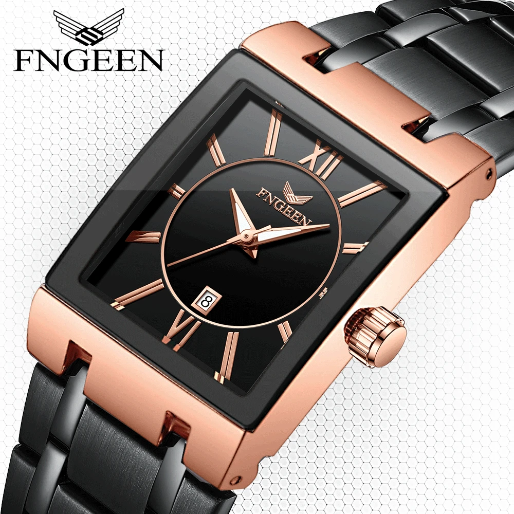 FNGEEN Business Men\'s Watch Waterproof Calendar Men\'s Square Watch Precision Steel Mesh with Quartz