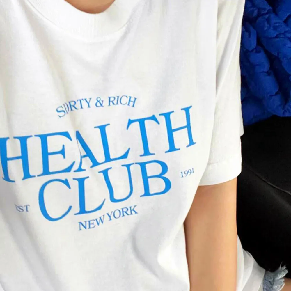 American Vintage Health Club Letters Printing T Shirts Women White Short Sleeve Loose Casual Tops Ins Fashion 90\'s Tee Shirt
