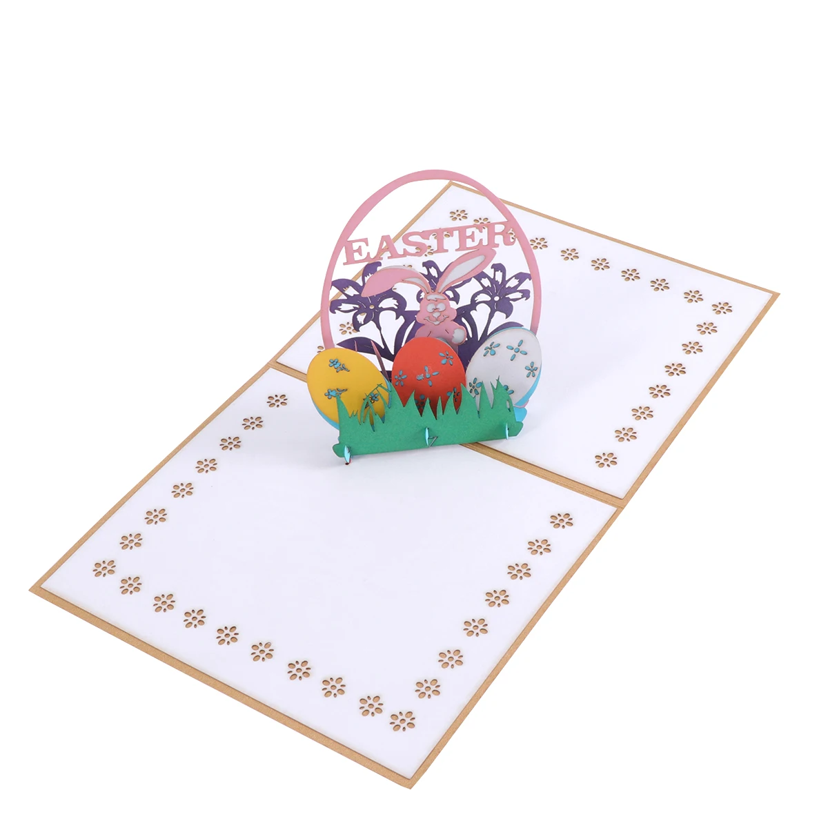 

3D EASTER Bunny and Eggs Flowers Cutouts Up Easter Cards Handmade Greeting Cards Holiday Gift for Easter (Beige)