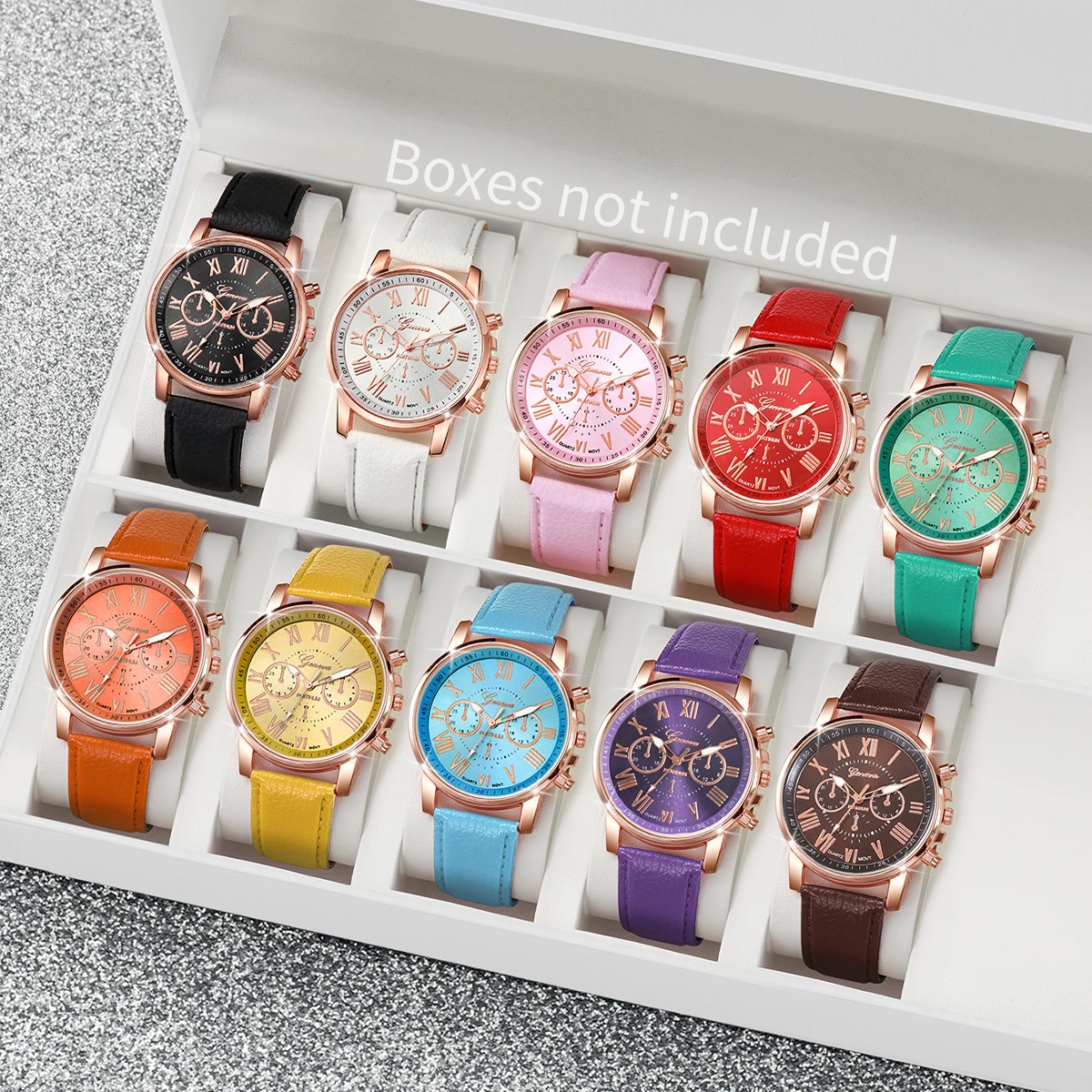 10PCS Women Watches Set Fashion Roma Dial Ladies Quartz Watch Casual Leather Band Wristwatches Relogio Feminino Reloj Mujer