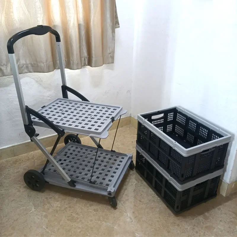 Portable folding cart trolley with frame grocery shopping cart storage trolley household large capacity