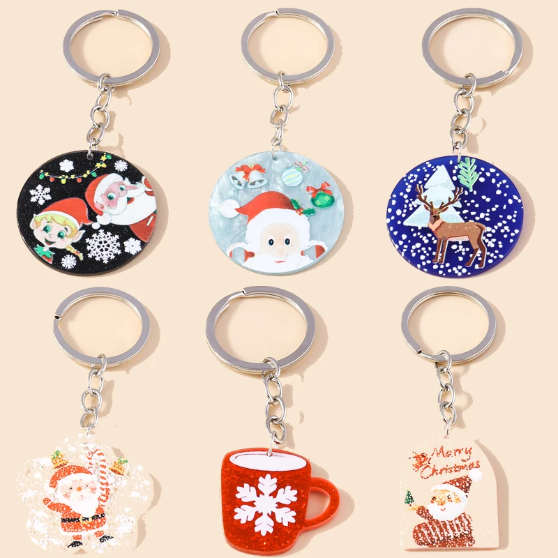 Cute Christams Tree Santa Claus Keychain Festival Gifts for Women Men Handbag Pendants Keyrings DIY Jewelry Accessories