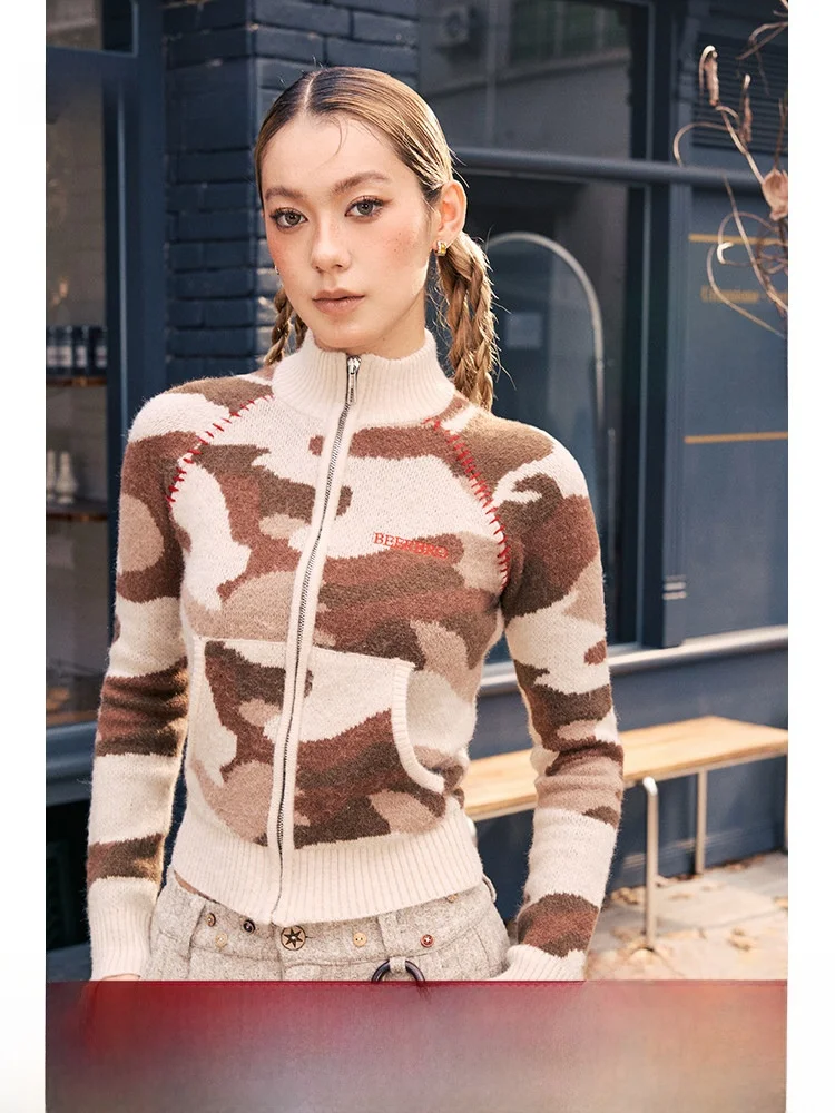 

BeerBro American Street Sle High Collar Arctic Fce Camouflage ort Sweater Women's Slim Fit Autumn Winter Outerwear