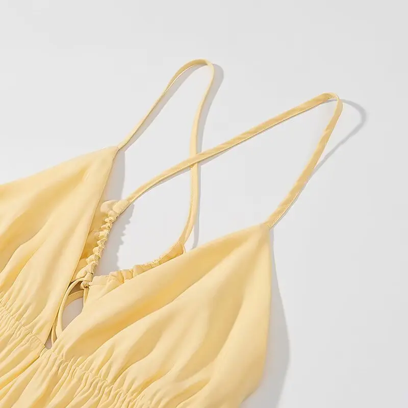 2025, lange Damenkleider, V-Ausschnitt, Schnürung, ärmellos, rückenfrei, trägerlos, elegante, schlanke Strandurlaubskleider