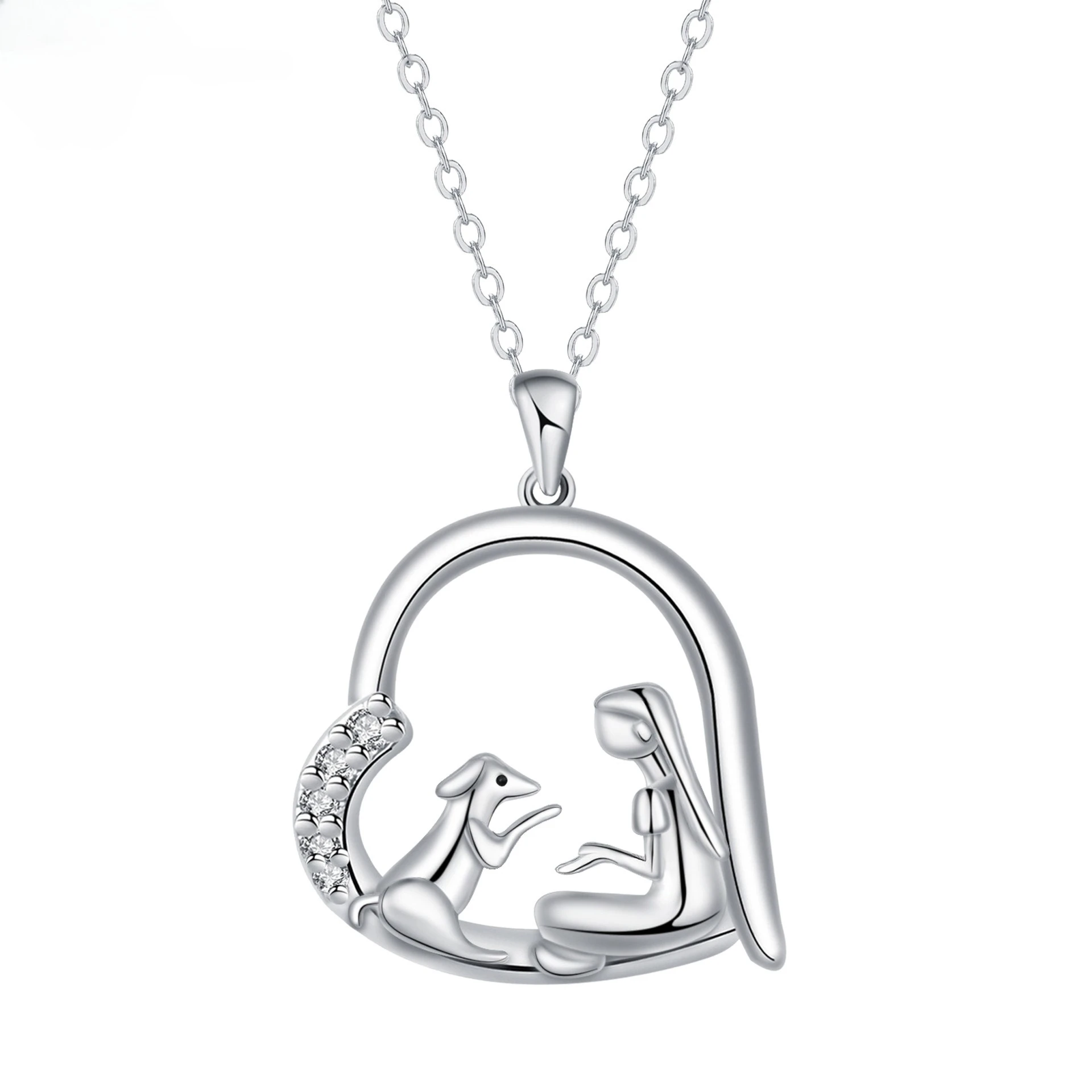 

Fashion minimalist white - gold puppy & girl necklace, copper, niche high - end pendant.