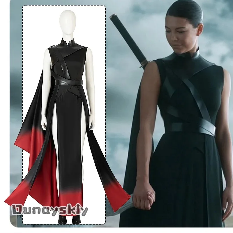 

Костюм для косплея из сериала SopSophonn для женщин, сексуальное платье без рукавов с полувысоким воротом и высоким разрезом и шалью, костюм для вечеринки на Хэллоуин