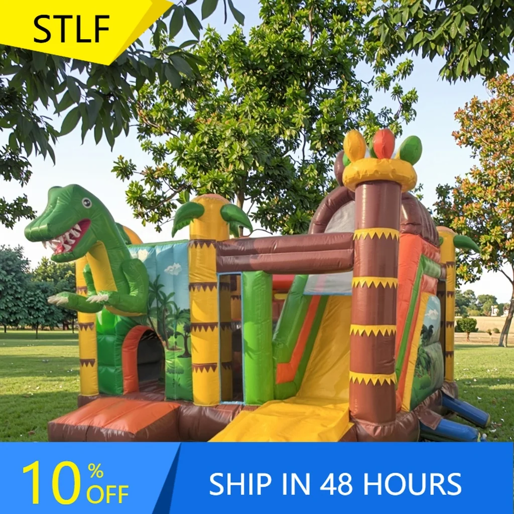 

STLFCommercial Kids Custom Jumping Bouncer Bounce House Combo Slide Inflatable Dinosaur Bouncy Castle With Water Slide For Part