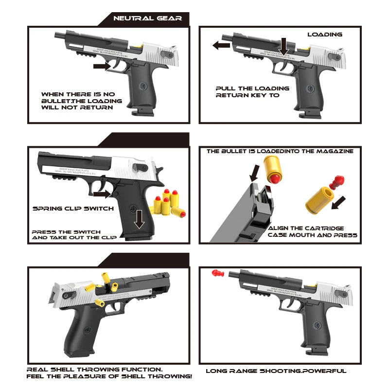 Black Automatic Shell Ejection Desert Eagle Toy Gun, Air Gun, Soft Bullet Continuous Firing Children\'s Shooting Weapon