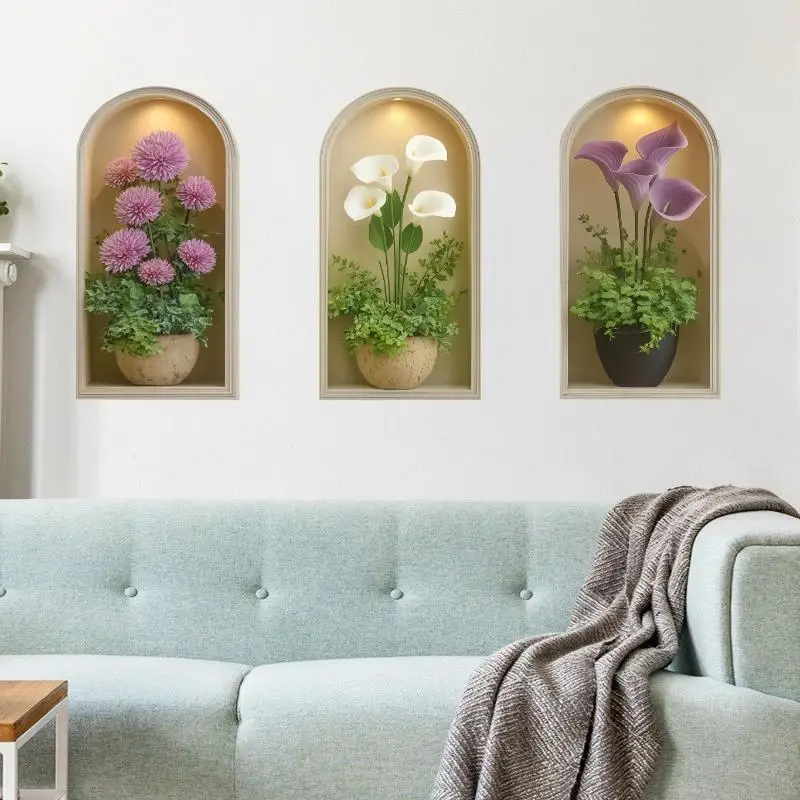 3D Watercolor Plant Wall Stickers - Realistic Potted Plants Decor, Self-Adhesive Vine Leaves For Living Room Bedroom Wall Decor