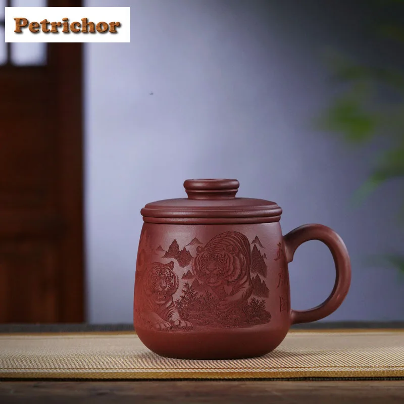 

500ml Yixing Purple Clay Five Tigers With Lid Filter Tea Separator Cup Elegant Tea Mug With Infuser Tea Maker Office Water Cup