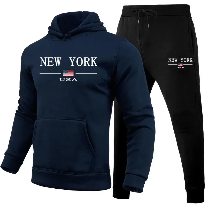 2026 New Men's Sportswear Fashion Casual Printed Sportswear Set Daily Sports Slow Running Men's Winter Warm Hoodie