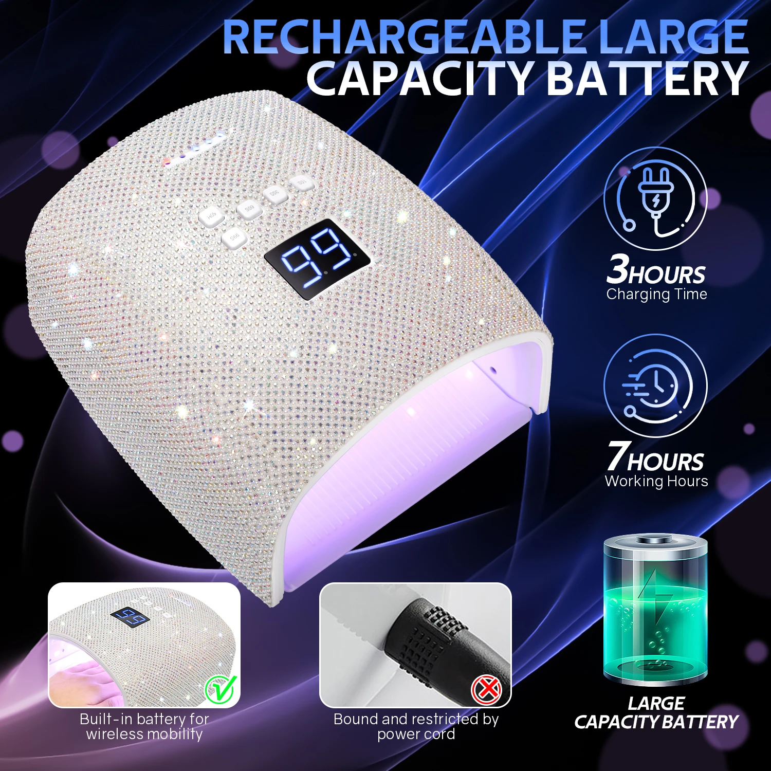 66w draadloze bling diamanten nagellamp draadloze oplaadbare uv-lichtlamp voor nagel professionele led uv-lamp nagelgel polish droger