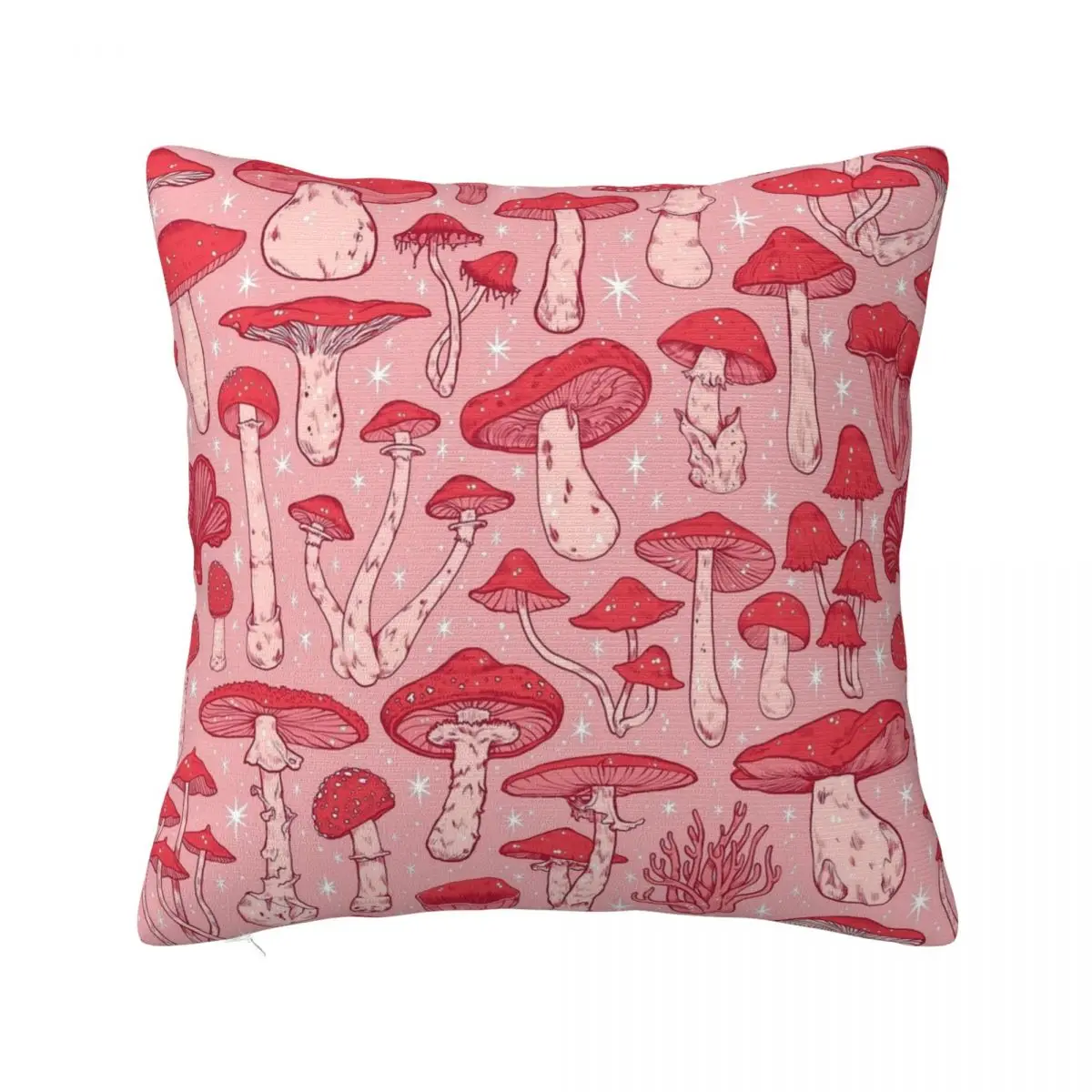 

Deadly Mushrooms Red On Pink Pillowcase Printing Polyester Cushion Cover Decor Throw Pillow Case Cover Home Dropshipping 45X45cm