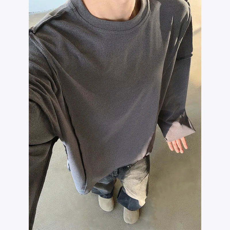 

Autumn Long Sleeved T-shirt Men Fashion White Casual Pullover T Shirt Men Streetwear Korean Loose Round Neck T Shirt Mens Top