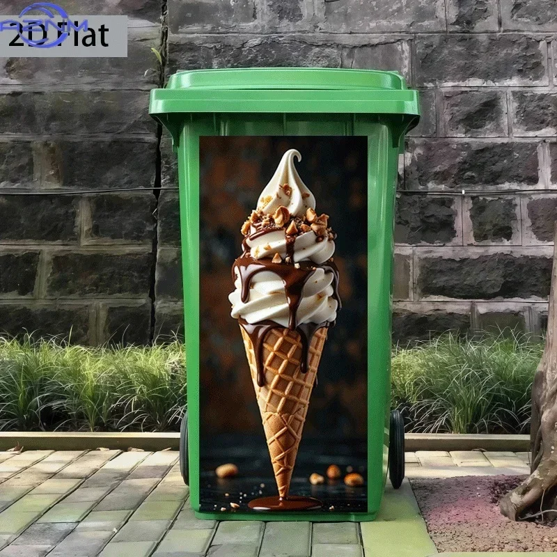 Trash Can Sticker 37×82 Cm Ice Cream Chocolate Drizzle Theme Design Wall Sticker Decoration Wallpaper Self-Adhesive Kitchen T