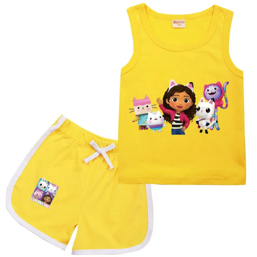 Gabby Doolhouse T-Shirt Kids Gabbys Chat Kleding Peuter Meisjes Mouwloze Tops + Shorts 2 Stuks Sets Kinderen Zomervakantie Outfits