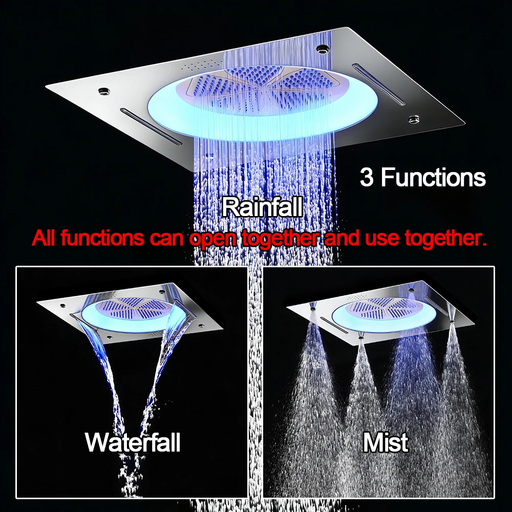 Qlonn Luxury 6 Function Shower Set Bathroom Faucets Smart Thermostatic Mixer 20 lnch Ceiling LED Music Showers Head Massage Jets