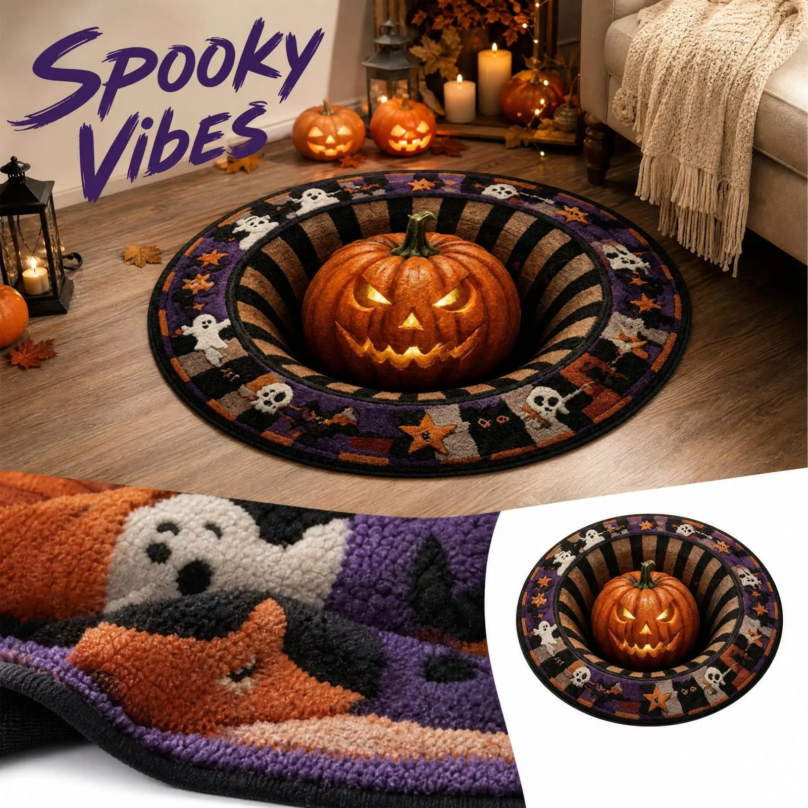 Halloween Home Decor 3d Round Rug Pumpkin Ghost Mat Spooky Vibes Living Room Floor Decor Rug Halloween Home Decor Pumpkin 2026