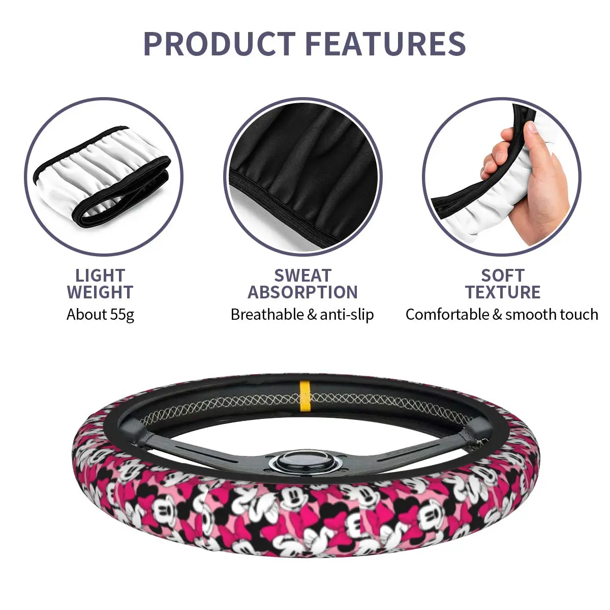 38cm Car Steering Wheel Cover Minnie Mouse Anti-slip Auto Decoration Elastische Automobile Accessory