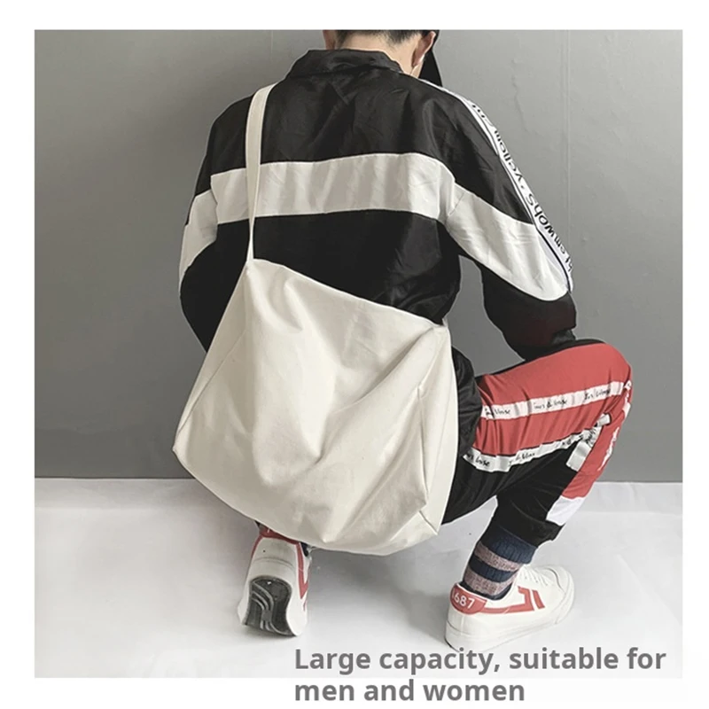 White Shoulder Crossbody Canvas Bag Shoulder Adjustable Large Capacity Multifunction Storage Bag Unisex