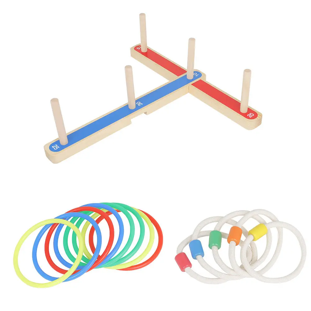 1Set Wooden Ring Toss Game Educational Children Circle Throwing Interactive Fun Indoor Outdoor Play Improves Coordination