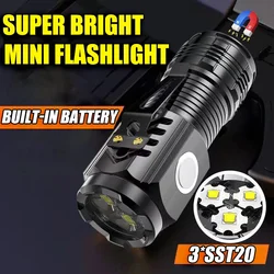 Ultra Powerful Flashlight 3*SST20 LED Mini Tactical Flashlight USB Rechargeable High Power LED Torch with Magnet Hand Torch