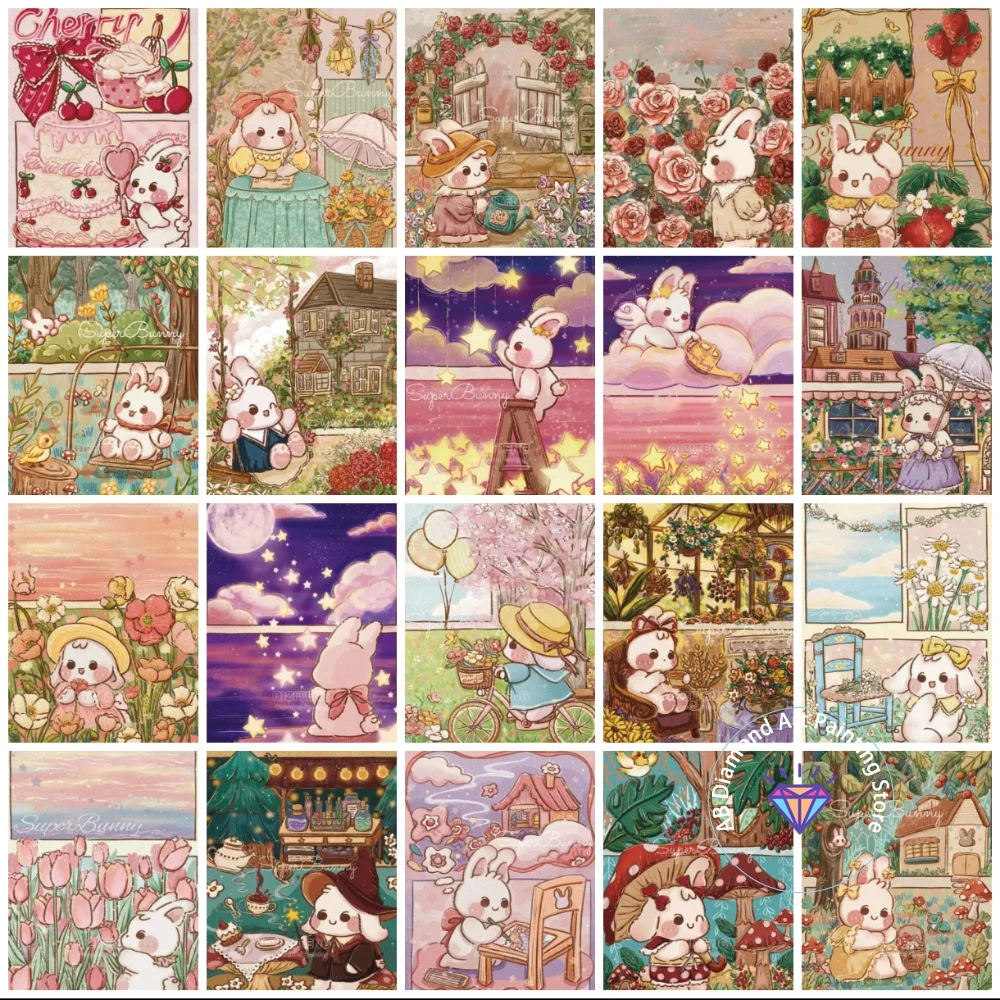 

Cartoon Rabbit Animal AB Diamond Painting Kit Square Round Diamond 5D DIY Mosaic Handmade Art Adult Gift Crafts Home Decoration