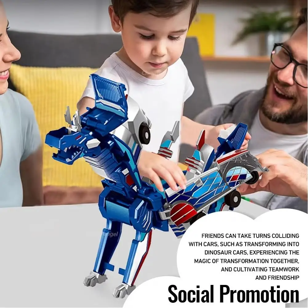 Brinquedo de carro transformador magnético 2 em 1 para crianças – Robô unicórnio e dinossauro, brinquedo de corrida de colisão deslizante DIY, presente educacional