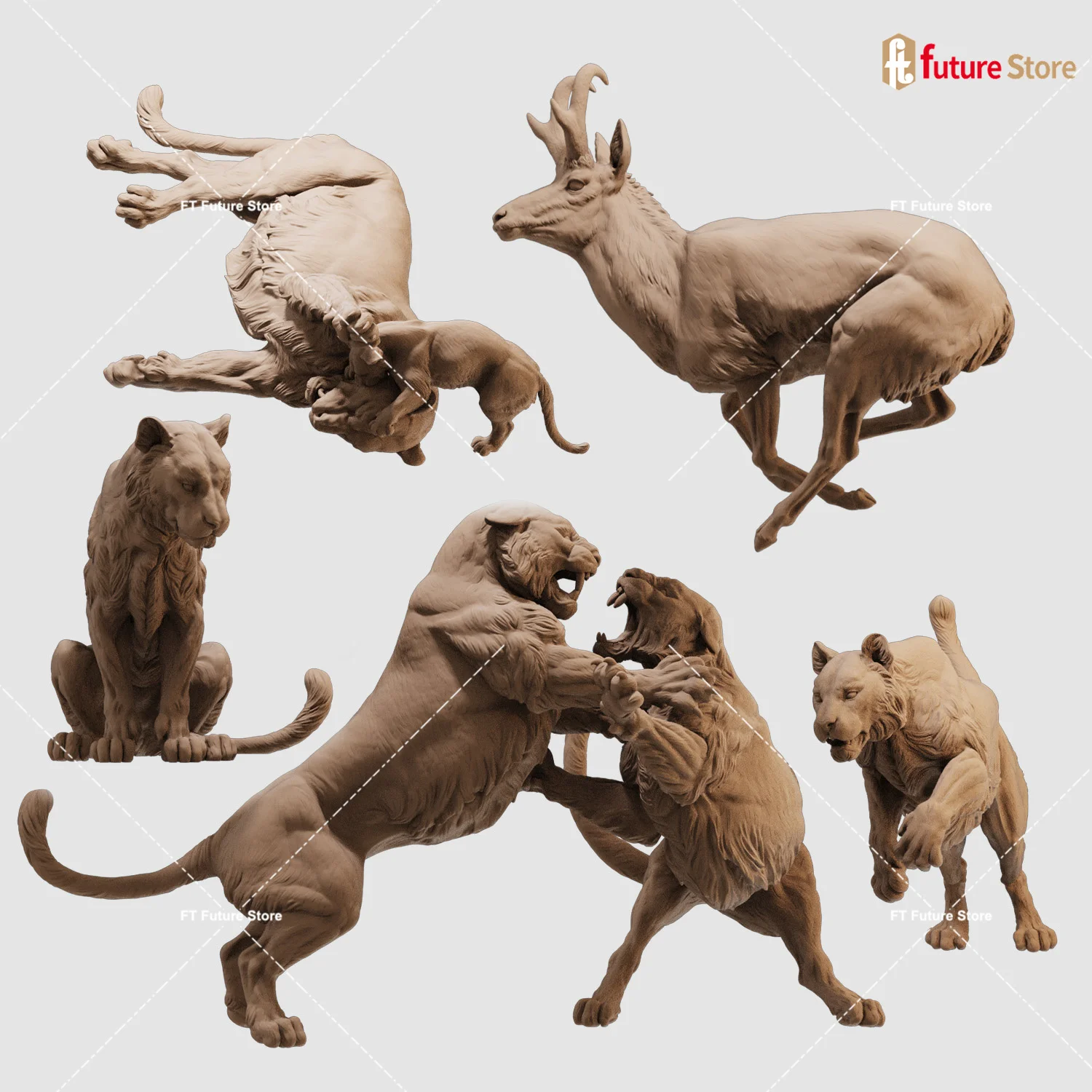 

3D миниатюрный принт 1/64 масштаб 1/35, дикая природа, тигр, антилопа, фигурка диорамы, модель, мини-куклы, креативный реквизит, декор для рукоделия