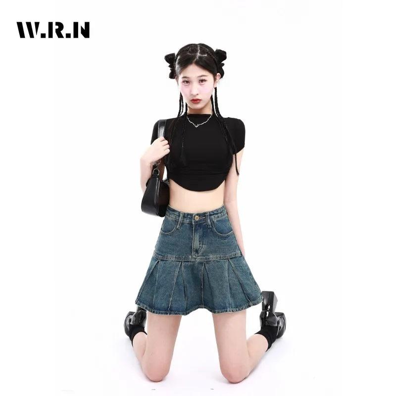 Koreanischer Stil y2k schlank kurz geschnittener Jeans rock Frauen Mode blau hohe Taille A-Linie Rock Frühling Sommer Hotsweet Minirock