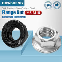 HOWSHENG 2-110pcs Hexagon Flange Nut M3 M4 M5 M6 M8 M10 M12 Stainless Steel Carbon Steel Hex Serrated Lock Flange Nut DIN6923