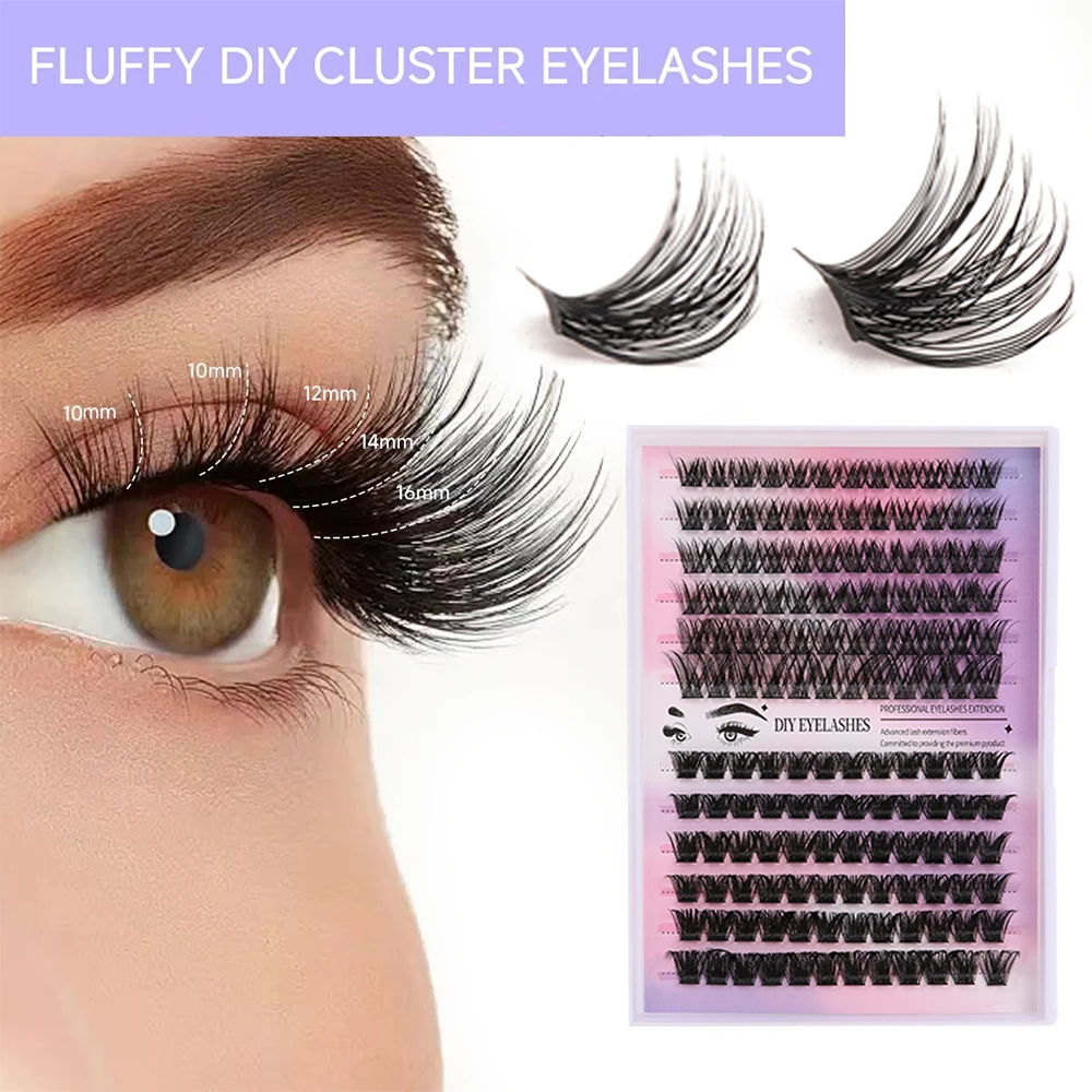 DIY Eyelash Extension Kit, 144 Pc Eyelash Clusters, Super Fixed Mascara Brush Bonding and Sealing Eyelash Glue and Eyelash Applicator and Tweezers