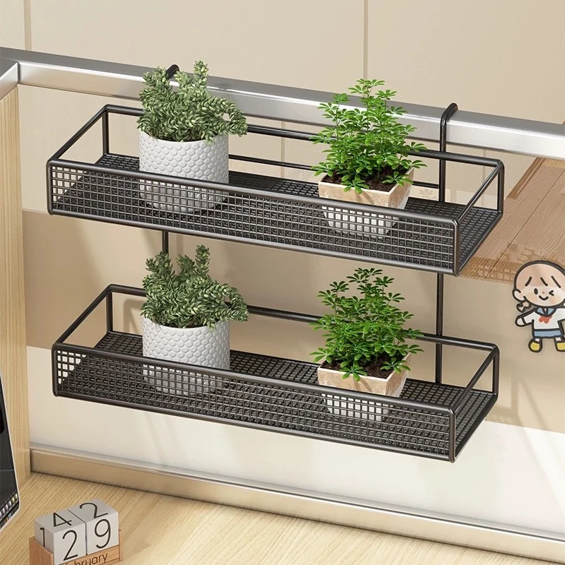 Metal Hook Type Balcony Shelf and Window Guardrail Hanging Flower Stand with Storage Holders Single Unit