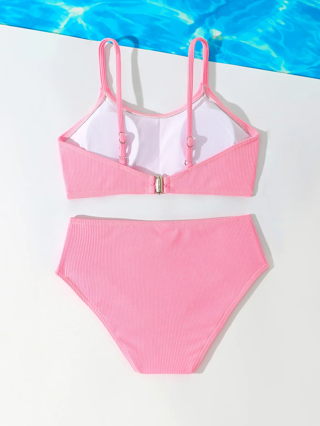 Set bikini rosa a vita alta per ragazze Costume da bagno a due pezzi Abbigliamento da spiaggia per bambini Costumi da bagno per bambini 6-12 anni Costume da bagno per adolescenti