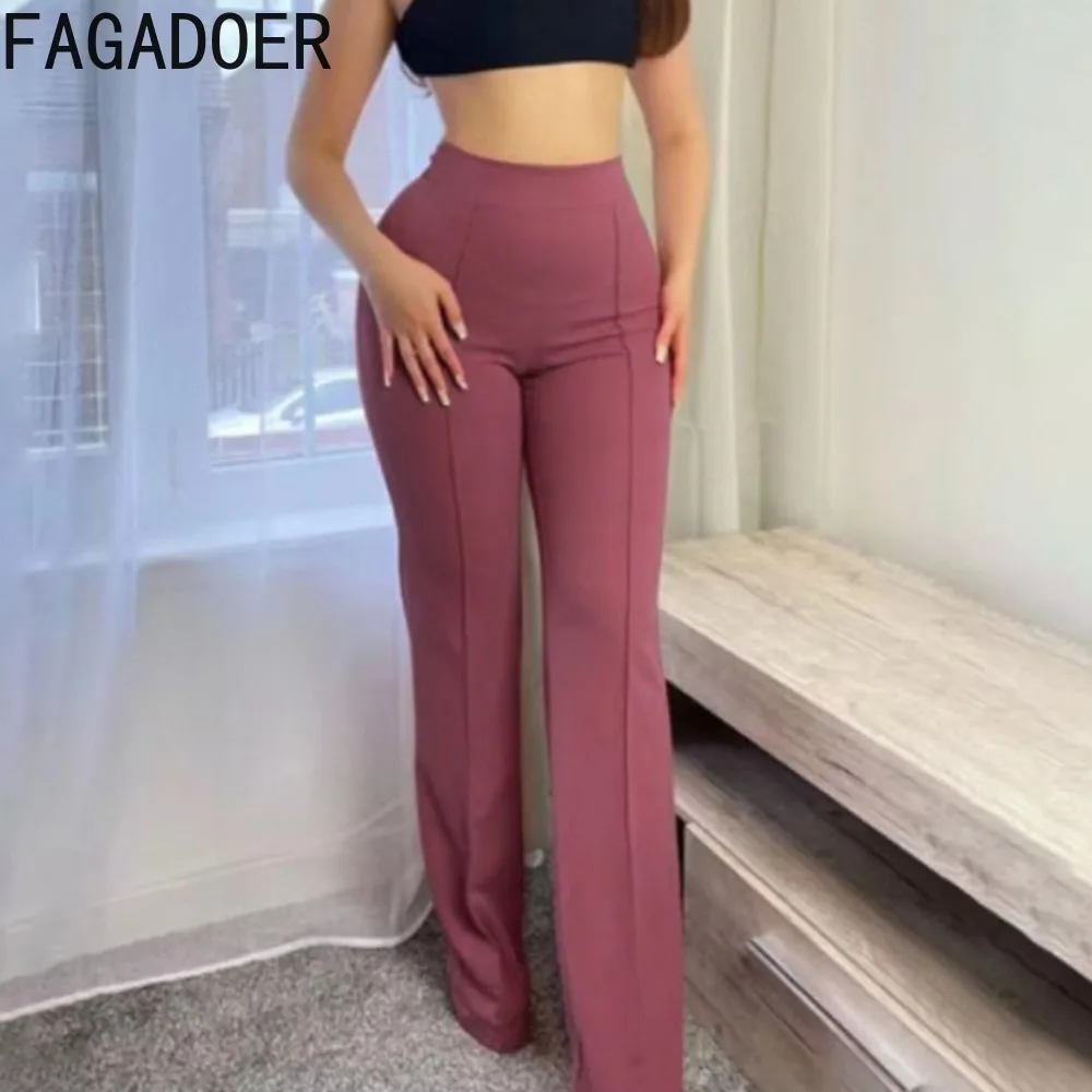 

FAGADOER Elegant Lady Solid Color OL Flare Pants Women High Waisted Loose Wide Leg Pants Casual Female Straight Bottoms 2024 New