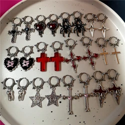 Goth Irregular Heart Cross Spider Spiral Stainless Steel Hoops Earrings Women Men Grunge Y2K Jewelry 2000s Scene EMO Accessories