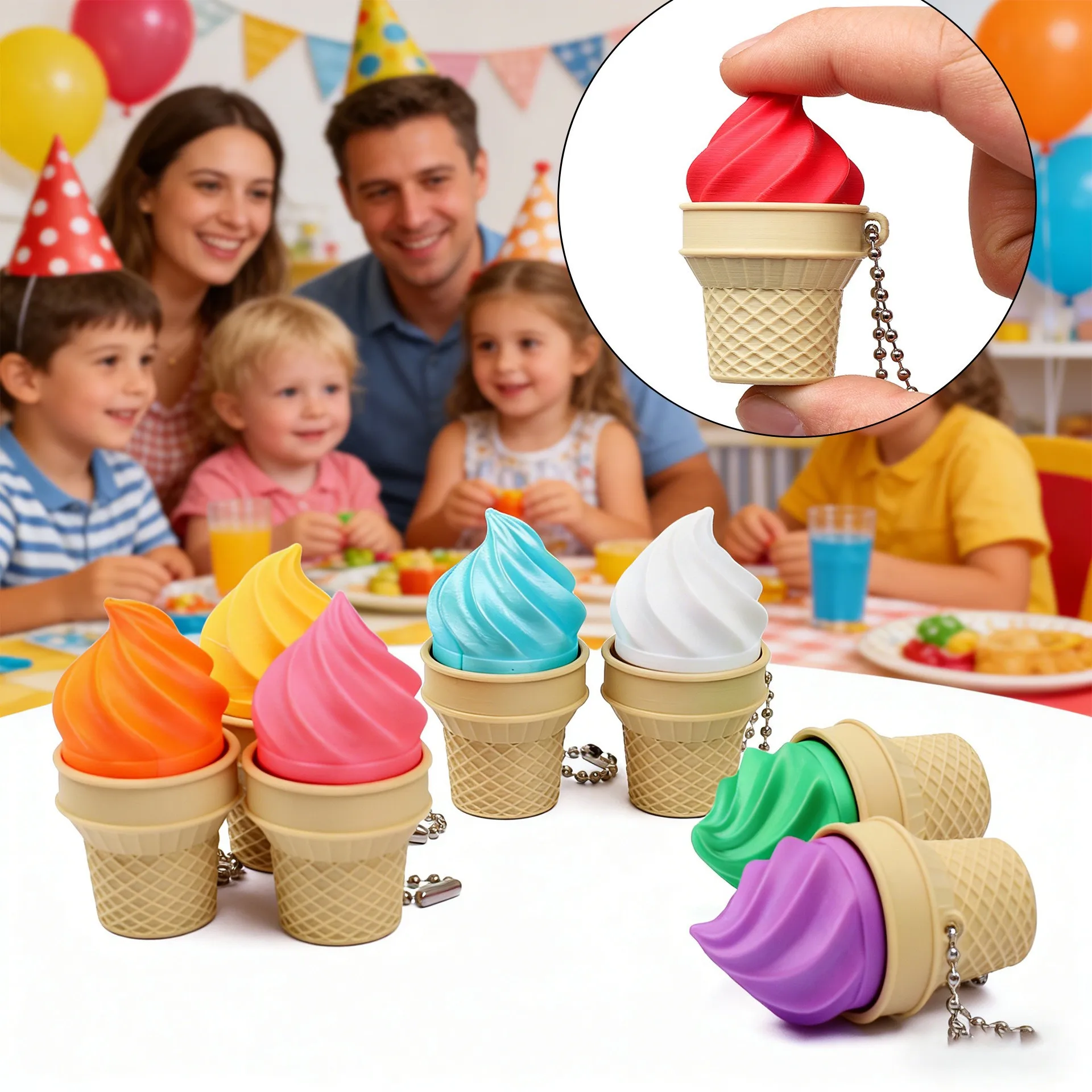Ice Cream Finger Button Anti-stress Toys Button Pressing Stress Relief Keychain Hanging Ornament Gift