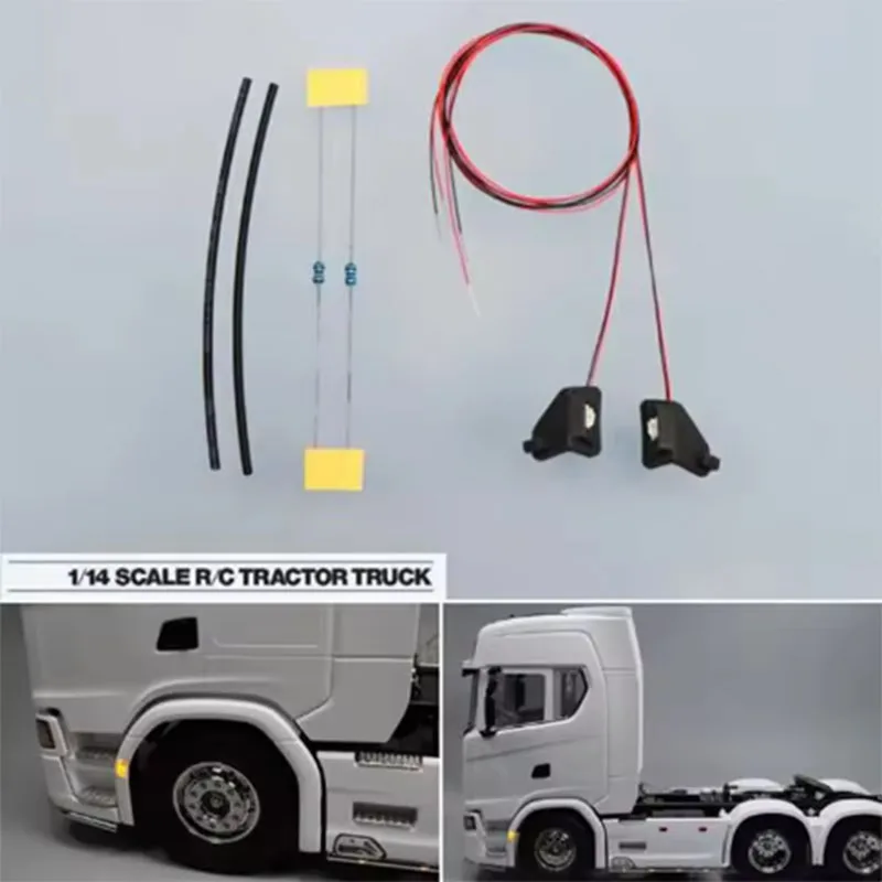 RC 1 Pair LED Front Wheel Eyebrow Lights LEDs Yellow Lamp For 1:14 Scale Tamiya Rc Truck Tipper 770s 56368 Lesu Diy Toy Parts
