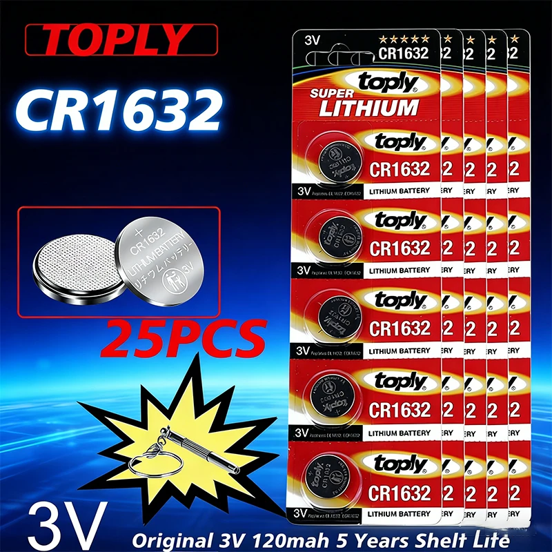 

Литиевая кнопочная батарейка CR1632 (DL1632, BR1632, ECR1632, LM1632, KCR1632) 3В для часов, пультов ДУ, ключей, в блистерной упаковке