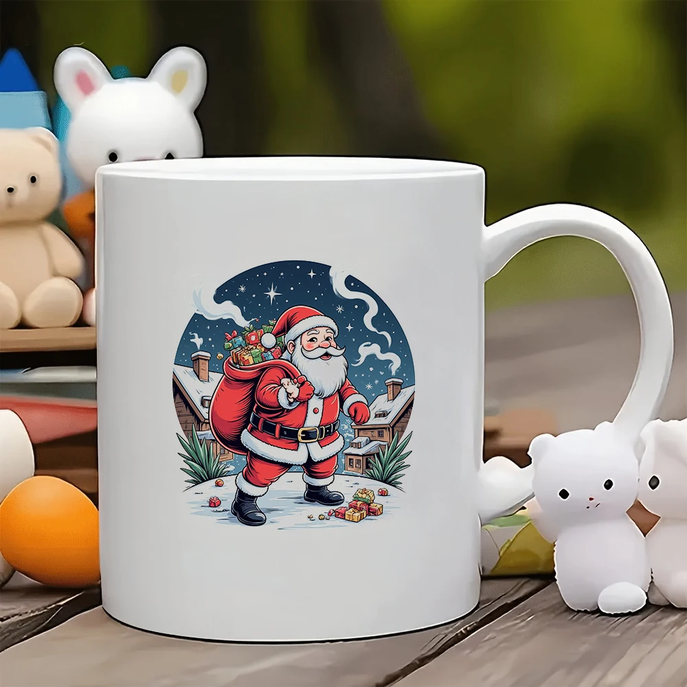 

11oz Santa Claus cartoon mug Christmas gift Santa delivering gifts in the snow family office kids cup coffee mug holiday decorat