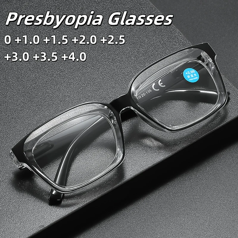 

New Fashionable Large Frame Presbyopia Glasses Ultra Light High-definition Anti Blue Light Spring Leg Glasses Diopter To +4.0