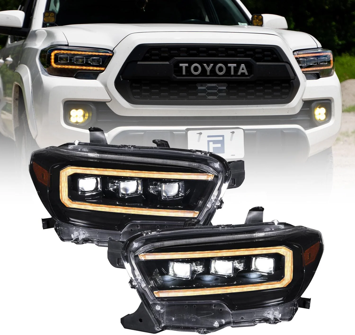 Sequential LED Headlights with Amber DRL compatible with Toyota, Tacoma 2016-2023 Car Front headlight(pair)