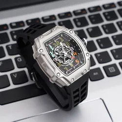 Men's Watch Fashion Silicone Strap Sport Quartz Wristwatch Color Digital Dial Luminous Waterproof Black Cool Skeleton Watch