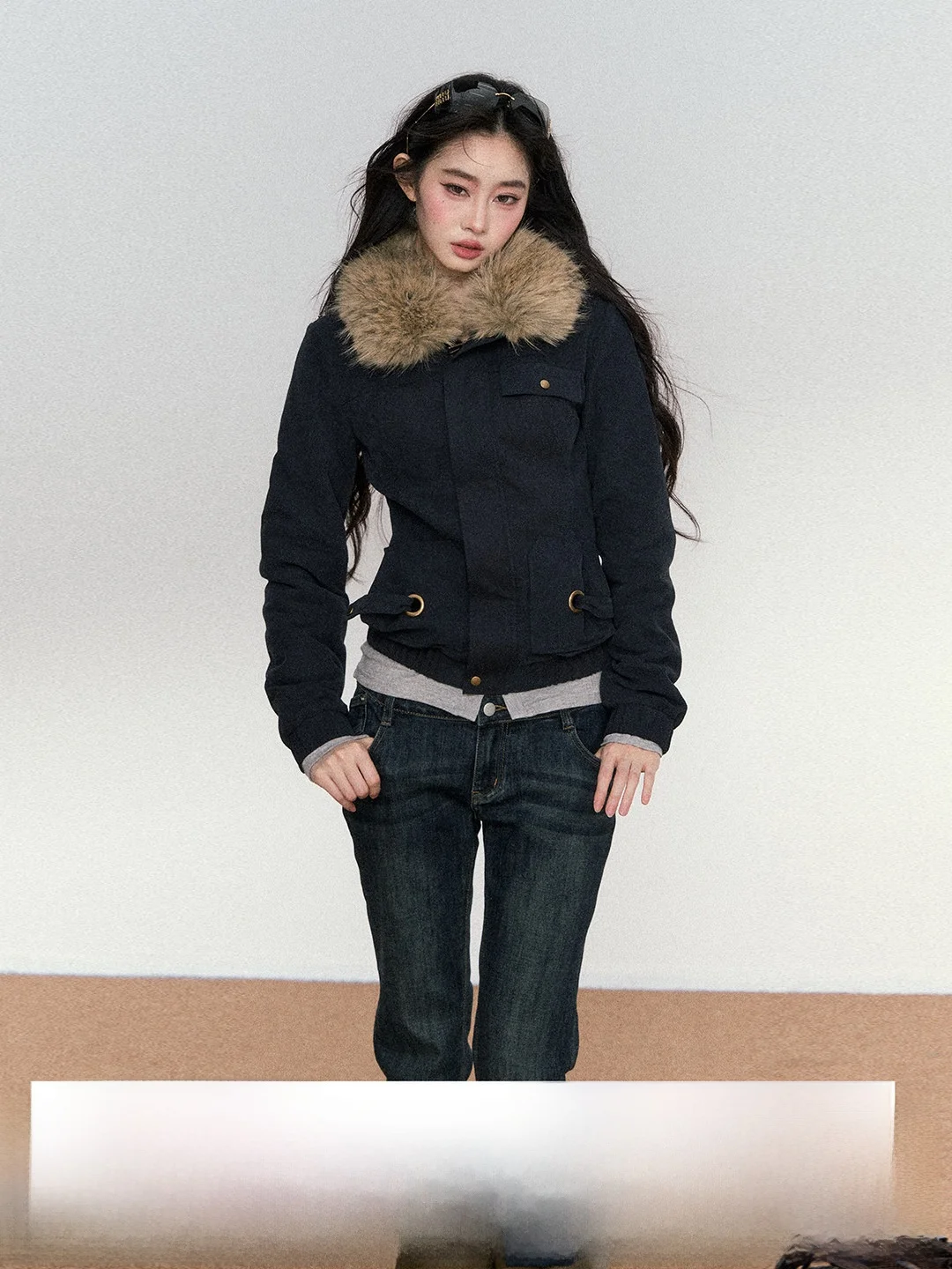 

RedBling, оригинальный дизайн, американский ретро приталенный джет с меховым воротником, верхняя одежда для женщин, повседневная одежда