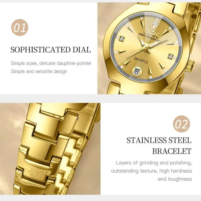 OPK 8105 Women\'s Watches Diamond Design Stainless steel Strap Waterproof Date Quartz Wristwatch for Ladies