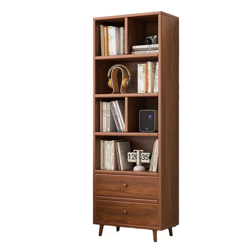 AOLIVIYA Solid Wood Bookshelf Living Room Floor To Wall Corner Shelf Household Japanese Narrow Vertical Cabinet Walnut Display