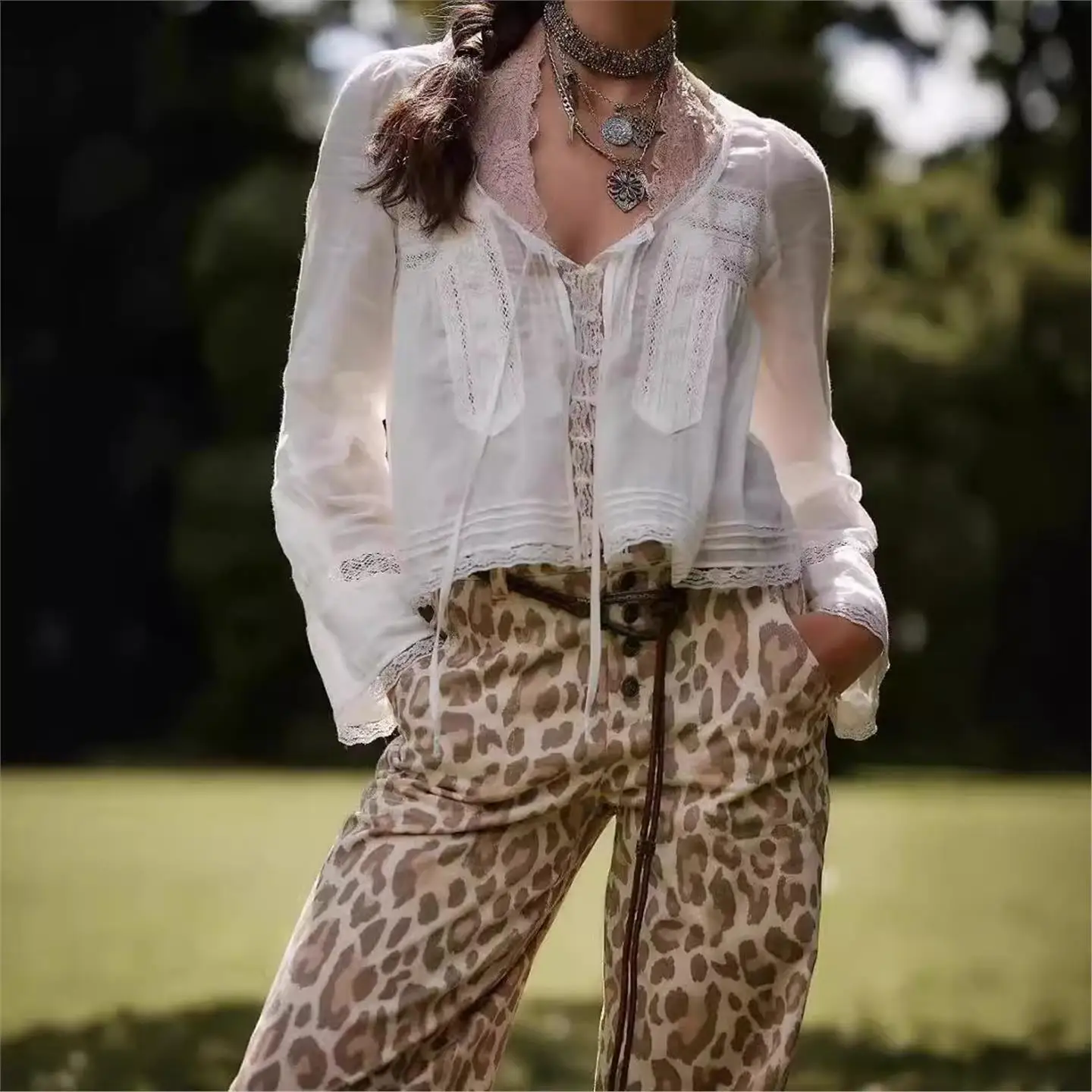 New Ele Lace Collar Long Sve irt Lightweight Unique Beautiful Floral  irt Women's Faion Autumn Top